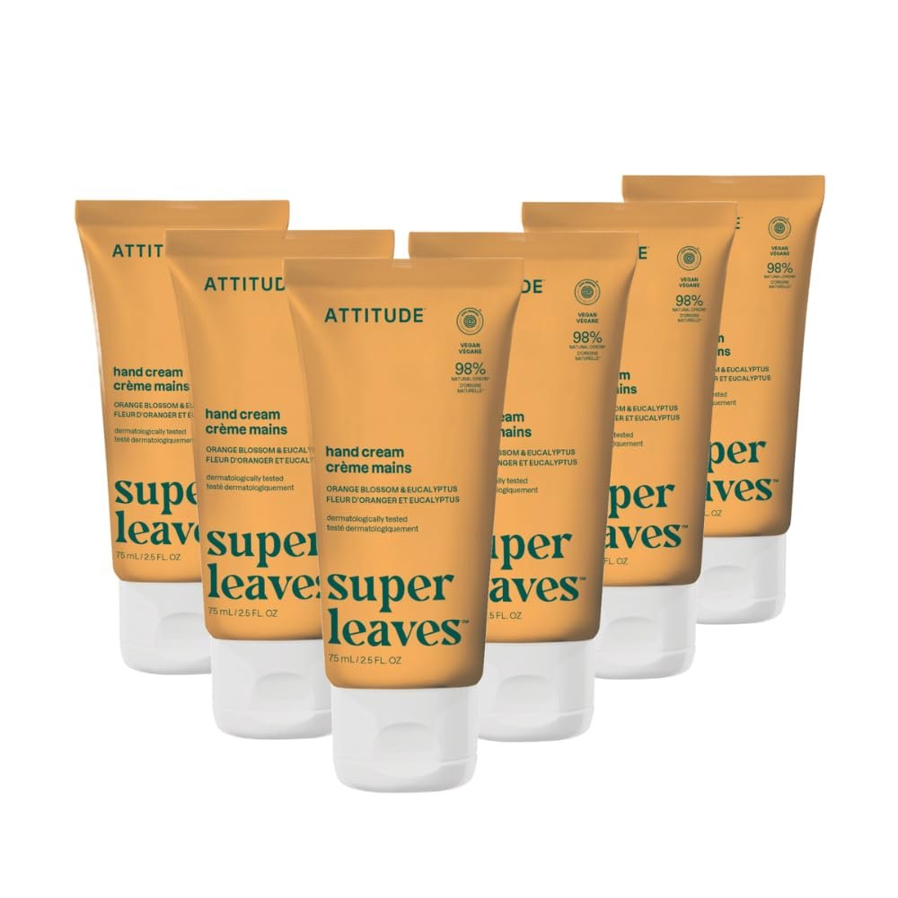 ATTITUDE Hand Cream, EWG Verified, Plant and Mineral-Based, Vegan Personal Care Products, Orange Blossom & Eucalyptus Scent, 2.5 Fl Oz (Pack of 6)