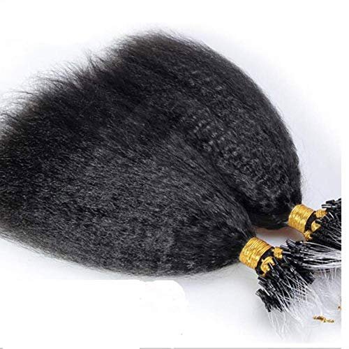 RJ HAIR 30inch Indian Kinky Straight Human Hair Micro Loop Hair 100 Strand Black Brown Color Ring Loop Hair Extensions For Women (26inch 100 strand, Color 4#)