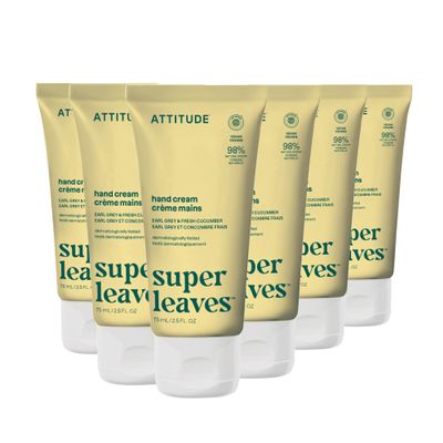 ATTITUDE Hand Cream, EWG Verified, Plant and Mineral-Based, Vegan Personal Care Products, Lemon Leaves, 2.5 Fl Oz (Pack of 6)
