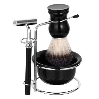 4pcs Pogonotomy Tool Set Razor with Brush Beard Razor with Bowl Men Shaving Kit Manual Razor Stainless Steel Razor Beard Razor with Stand Beard Brush for Men Shaving Tools