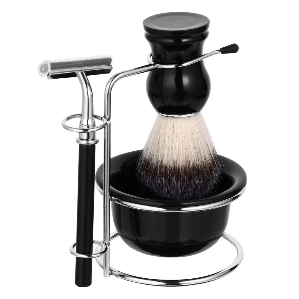 4pcs Pogonotomy Tool Set Razor with Brush Beard Razor with Bowl Men Shaving Kit Manual Razor Stainless Steel Razor Beard Razor with Stand Beard Brush for Men Shaving Tools