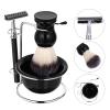 4pcs Pogonotomy Tool Set Razor with Brush Beard Razor with Bowl Men Shaving Kit Manual Razor Stainless Steel Razor Beard Razor with Stand Beard Brush for Men Shaving Tools view 2