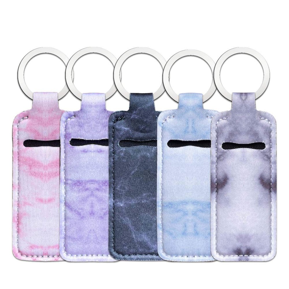 5-Piece Marble Chapstick Clip-On Sleeve Pouch Neoprene Keychains Lipstick Holder Elastic Lip Balm Holster Keychain Holder for Travel