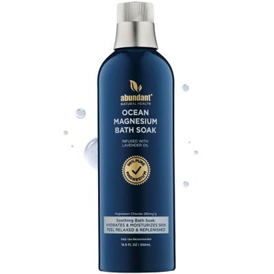Abundant Natural Health Ocean Magnesium Bath Soak Infused with Lavender Oil to Hydrate, Soothe and Moisturize Skin, Relax and Replenish Muscles, Highly Concentrated Pure Magnesium Salts, 500mL