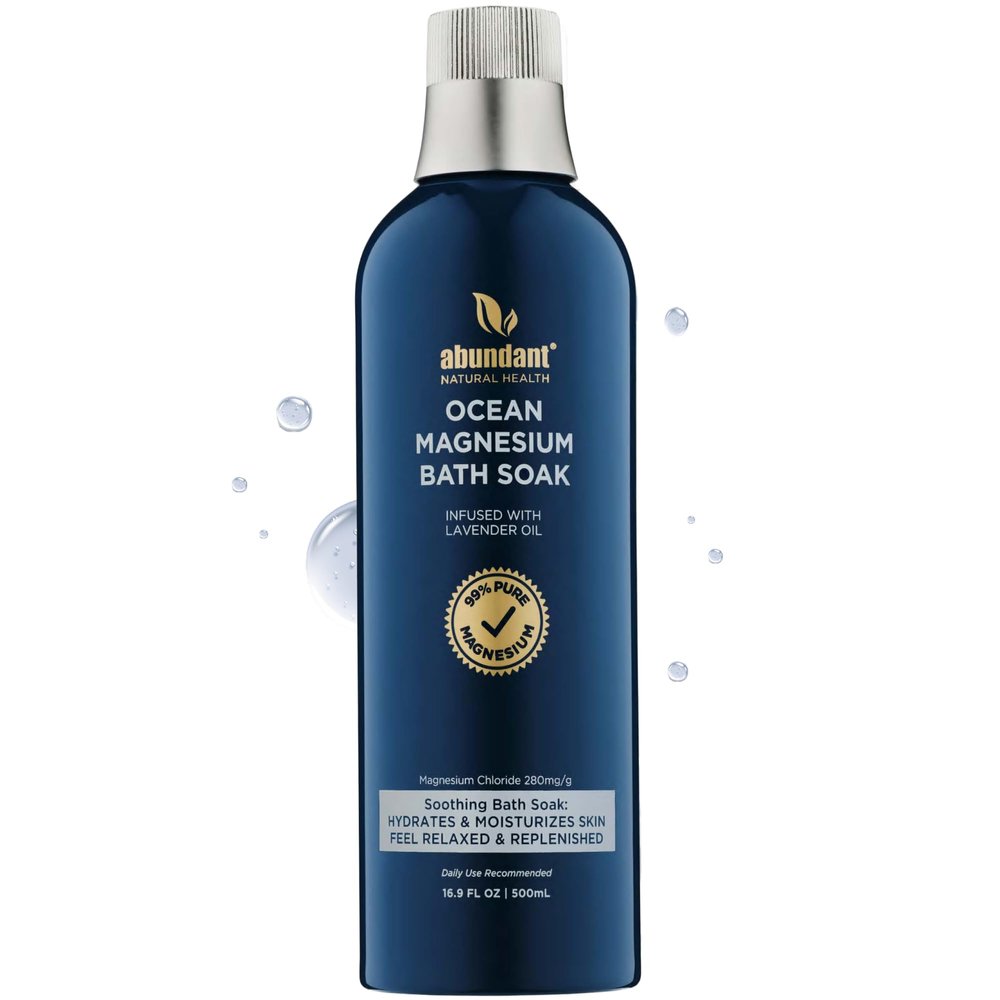 Abundant Natural Health Ocean Magnesium Bath Soak Infused with Lavender Oil to Hydrate, Soothe and Moisturize Skin, Relax and Replenish Muscles, Highly Concentrated Pure Magnesium Salts, 500mL