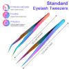 2 Pieces Straight and Curved Tip Tweezers Eyelash Extension Tweezers, Stainless Steel False Lash Application Tools (Iridescence) view 2