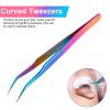 2 Pieces Straight and Curved Tip Tweezers Eyelash Extension Tweezers, Stainless Steel False Lash Application Tools (Iridescence) view 3