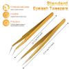 2 Pieces Straight and Curved Tip Tweezers Eyelash Extension Tweezers, Stainless Steel False Lash Application Tools (Gold) view 2