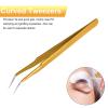2 Pieces Straight and Curved Tip Tweezers Eyelash Extension Tweezers, Stainless Steel False Lash Application Tools (Gold) view 3