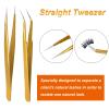 2 Pieces Straight and Curved Tip Tweezers Eyelash Extension Tweezers, Stainless Steel False Lash Application Tools (Gold) view 4