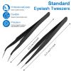 2 Pieces Straight and Curved Tip Tweezers Eyelash Extension Tweezers, Stainless Steel False Lash Application Tools (Black) view 2