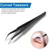 2 Pieces Straight and Curved Tip Tweezers Eyelash Extension Tweezers, Stainless Steel False Lash Application Tools (Black) view 3