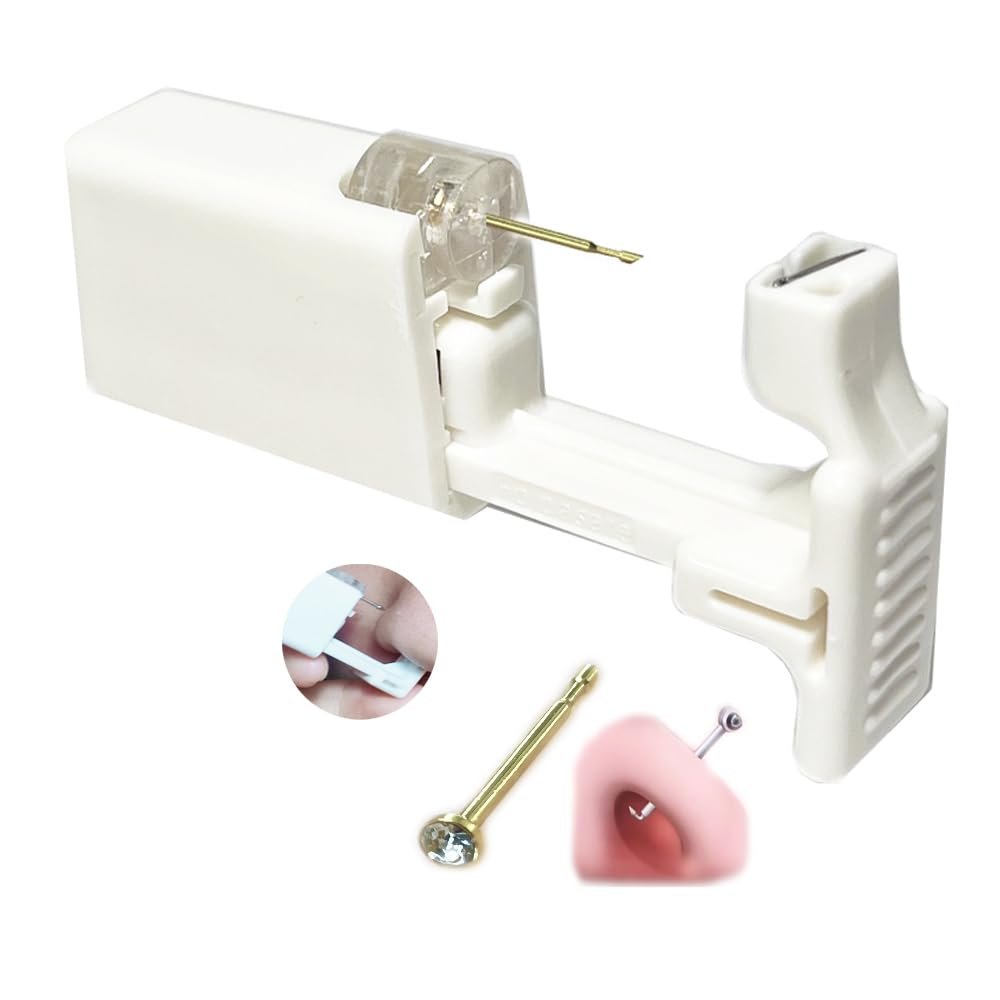 AM RONG MAGIC Upgraded Version Self Nose Piercing Gun Self Nose Piercing Gun Kit Safety Nose Piercing Gun Kit Tool,Self Ear Piercing Gun (GoldWhite Crystal)