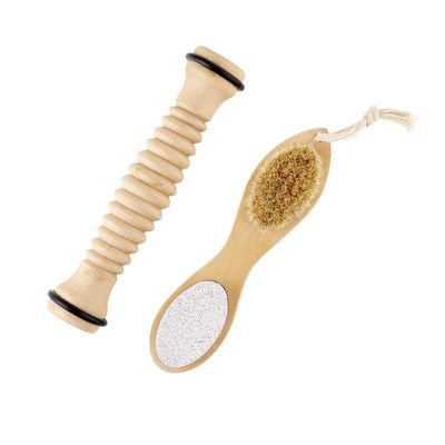 Santa Barbara Design Studio Foot Spa & Care Kit - Gift Boxed Pumice Stone Scrubber and Wood Massage Roller with Reflexology Map, 2-Pieces, Best Foot Forward