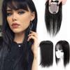 12" Bob Straight 100% Remy Human Hair Topper with 3D Bangs Clip in Hairpiece Topper Hair Piece 10x12cm Hand Tied U Shaped Top Mono Base Closure Topper for Women with Thinning Hair Natural Black view 1