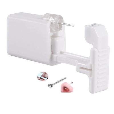 AM RONG MAGIC Upgraded Version Self Nose Piercing Gun Self Nose Piercing Gun Kit Safety Nose Piercing Gun Kit Tool (SilverWhite Crystal)