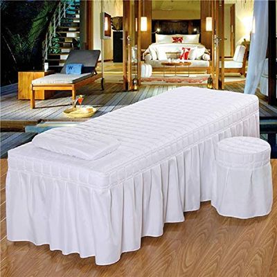 3pcs Set Beauty Salon Massage Table Bed Sheet Skirt SPA Bedspread Full Cover with Pillowcase, Stool Cover