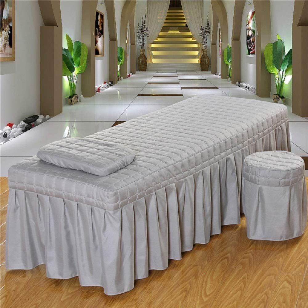 3pcs Set Beauty Salon Massage Table Bed Sheet Skirt SPA Bedspread Full Cover with Pillowcase, Stool Cover