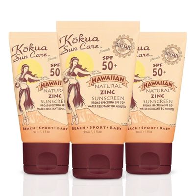 Kokua Sun Care Hawaiian Reef Safe Sunscreen SPF 50 | 1 oz - 3 Pack | Zinc Oxide | Mineral Sunscreen | Face & Body | Moisturizing Sun Protection | Water Resistant | Chemical Free | Natural Ingredients