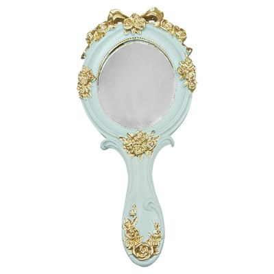 1Pc handle mirror Women Mirror retro hand held mirrors resin handheld mirror antique flower mirror rose makeup mirror portable mirror for Handbag lens child rearview