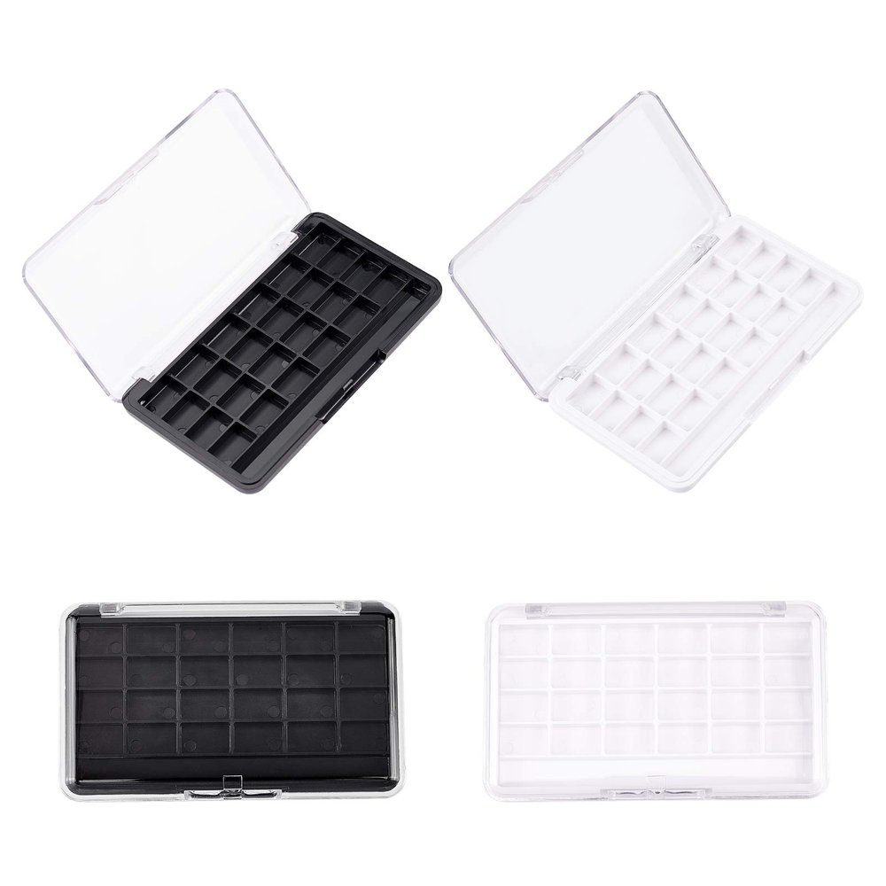 SUPERFINDINGS 4pcs 24 Compartments Rectangle ABS Plastic Eyeshadow Refillable Box with Clear Hinged Lid for Lipstick Lip Balm Eyeshadow Blusher, Mixed Color, 4.53x2.64x0.63inches