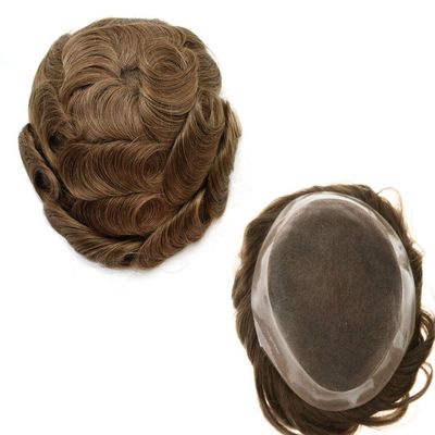 Human Hair Toupee For Men Fine Mono Lace Mens Hair Replacement System Durable Wig PU Poly Skin Around Hand Tied Natural Looking Durable NPU Monofilament Wig Hairpiece for Men(7"x9", #12R)