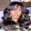 meishengzhiyuan Body Wave Lace Front Human Hair Wig With Bangs Wavy Curly Pre Plucked 136 Lace Frontal Wig Hair Replacement Wig Bleached Knots 150 Density Brazilian Hair Remy 18" view 1