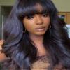 meishengzhiyuan Body Wave Lace Front Human Hair Wig With Bangs Wavy Curly Pre Plucked 136 Lace Frontal Wig Hair Replacement Wig Bleached Knots 150 Density Brazilian Hair Remy 18" view 3