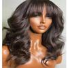 meishengzhiyuan Body Wave Lace Front Human Hair Wig With Bangs Wavy Curly Pre Plucked 136 Lace Frontal Wig Hair Replacement Wig Bleached Knots 150 Density Brazilian Hair Remy 18" view 4