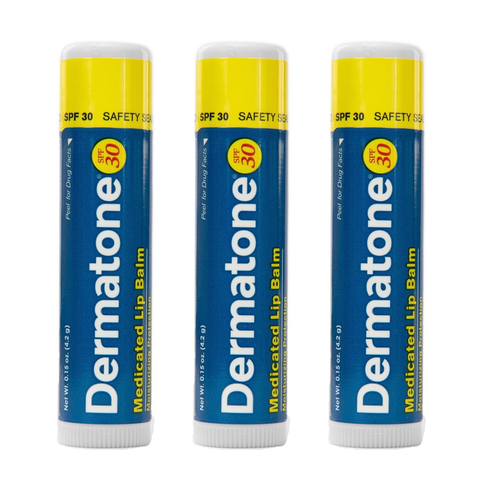 Dermatone Original Medicated Lip Balm | Soothing & Moisturizing | Cocoa Butter, Aloe, Vitamin E | Heal & Repair Dry Chapped Lips | SPF30 | 3-Pack, 0.15oz sticks