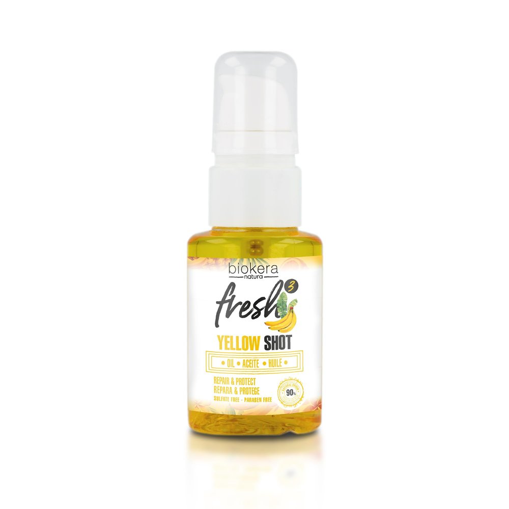 SALERM - Hair Oil - Biokera Fresh Yellow Shot Oil - 75 ml - Abyssinian and Almond Oil - Nourishes, Repairs, and Protects Damaged Hair - Shinier Hair - Sulfate-Free and Paraben-Free