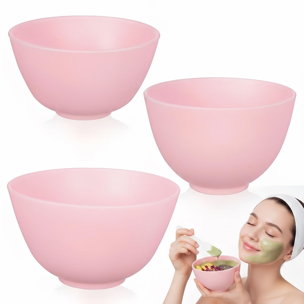 Silicone Mixing Bowls for Face Mask: 3 Sizes Pink Plastic Facial Mud Bowls Set Reusable Stackable Esthetician Tool for Women Home Salon Spa Face Skincare