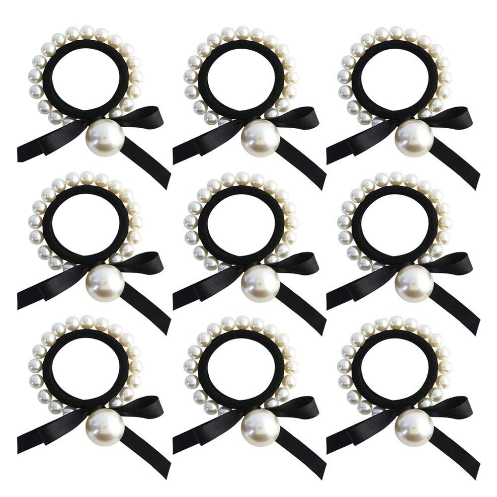 10PCS Imitation Pearls Elastics Hair Band Ponytail Holders Cotton Stretch Hair Ties Hair Ropes Hair Accessories Ponytail Hair Knots Elastics Holders Hair Elastic Bracelet