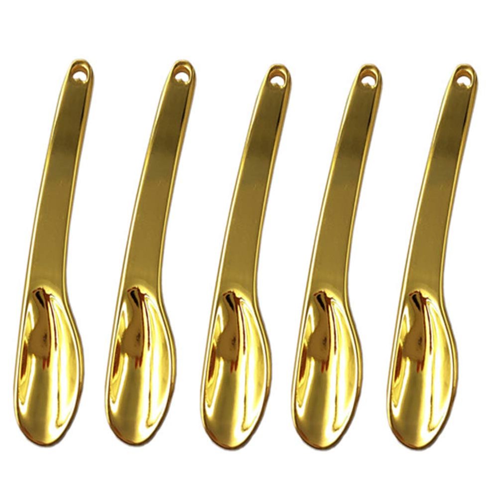 SOLUSTRE 5pcs Golden Makeup Spoon for Eye Cream Face Mask Zinc Alloy Beauty Scoop for Even Application and Sampling for Travel