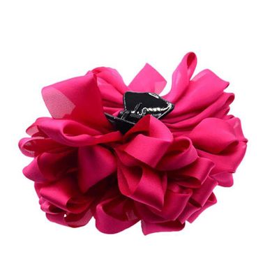 Fodattm Women Lady Large Imitation Silk Satin Flower Hair Clips Hair Claw Hair Clamp Elegant Beauty Ribbon Jaw Clip Headwear Hair Jewelry (Rose red)
