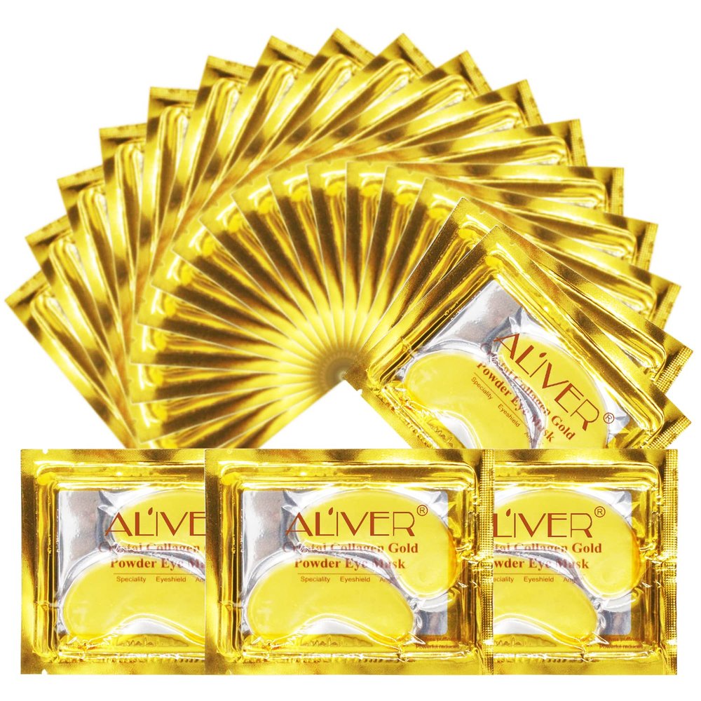 ALIVER Under Eye Patches (25 Pairs) - Collagen Eye Mask, Under Eye Masks for Dark Circles and Puffiness, Gel Under Eye Pads for Undereye Bags, Wrinkles, 24K Gold