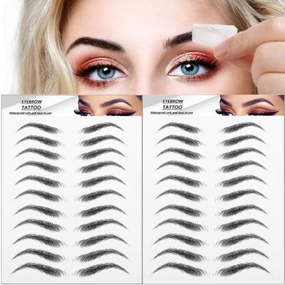 22 Pairs 4D Eyebrow Tattoo Sticker - Nature False Brows Hair-Like Authentic Long Lasting Waterproof Temporary Tattoo for Grooming Shaping (Black)