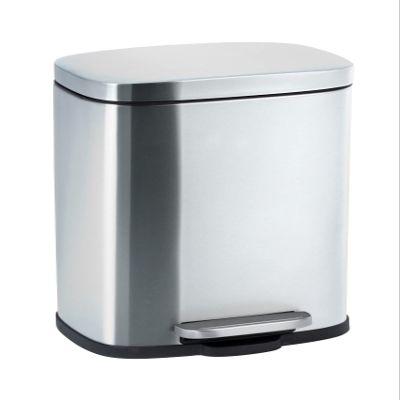WENKO Leno Pedal Bin Stainless Steel Cosmetic Bin 5 L Matt Silver 21.5 x 19 x 29.5 cm