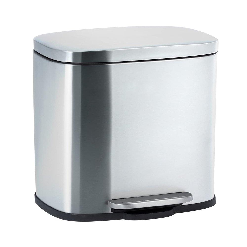 WENKO Leno Pedal Bin Stainless Steel Cosmetic Bin 5 L Matt Silver 21.5 x 19 x 29.5 cm