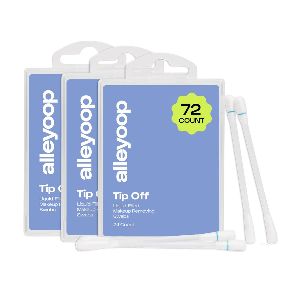 Alleyoop Cotton Swabs for Makeup, Tip Off Liquid-Filled Makeup Removing Swabs (24 Count, 3 Pack) - Easy-To-Use & Space Saving Makeup Remover - Disposable Cotton Tips for Eye, Lip, Eyebrow, & Eyeshadow