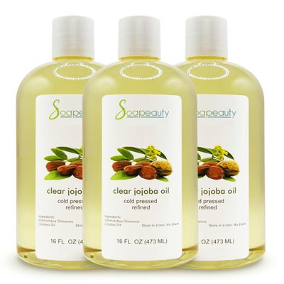 Soapeauty Clear Jojoba Oil | 100% Pure & Natural | Refined, Cold Pressed, Hexane Free | Moisturizing Oil for Skin, Face, Hair & Nails | 48 fl oz (3 * 16 fl oz)