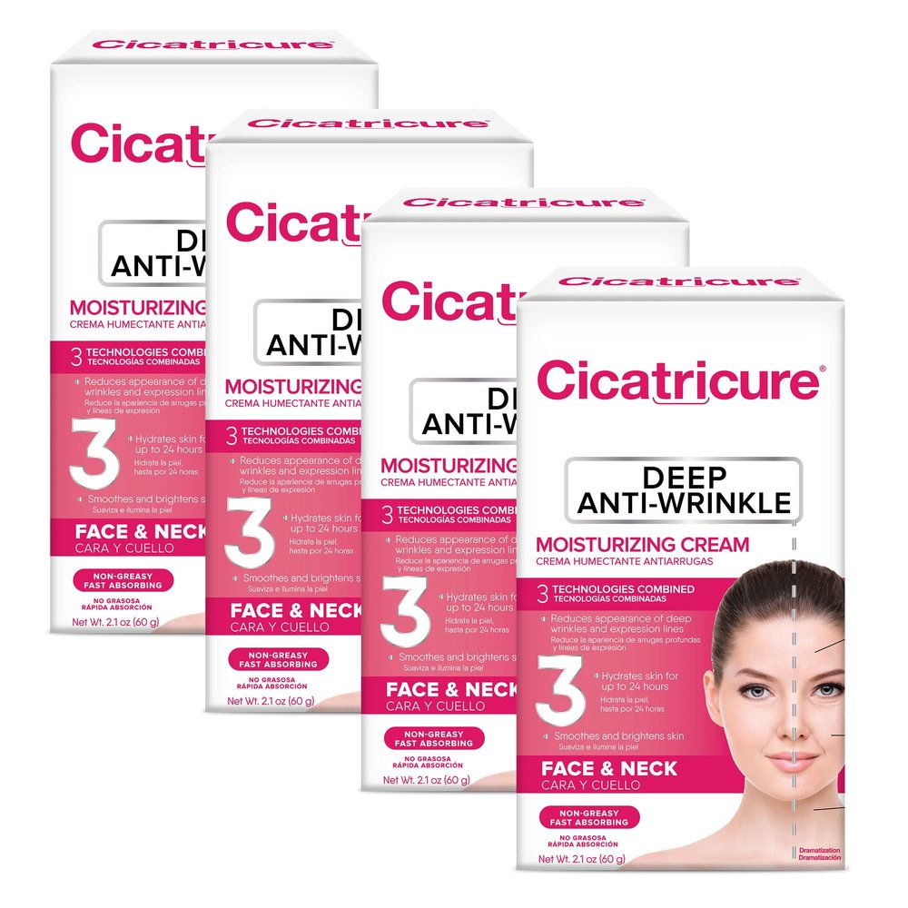 Cicatricure Deep Anti-Wrinkle Face & Neck Cream, Reduces the Appearance of Wrinkles from 1st Use, Face Moisturizer, Anti-Aging Cream, Non-Greasy Wrinkle Cream for Women, Neck Cream, 2.1 Ounces-4 Pack