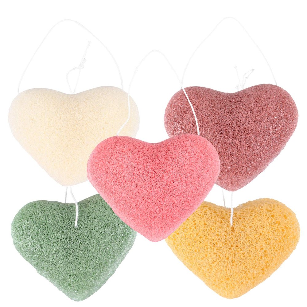 5pcs Heart Shape Face Cleansing Sponges Natural Gentle Exfoliating Puff for Deep Cleansing for Makeup Removal and Skin Care Reusable and Easy to Use