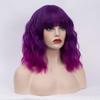 WGPFWIG Women's Bright Purple Ombre Wig Short Curly Wavy Wig Shoulder Length Flat Bangs Wig For Women Girl Cosplay Party Halloween Wig Cap Included (Bright Purple Ombre) view 2