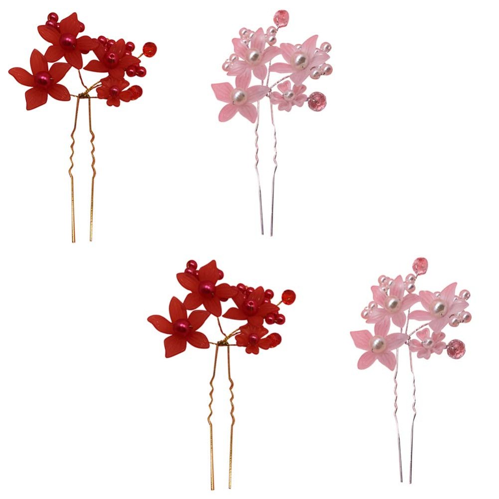 Beaupretty 4pcs U-shaped Hairpins Acrylic Flower Design Bridal Updo Hair Sticks Wedding Hair Accessories for Women and Pearl Hairpins for Celebrations and Parties