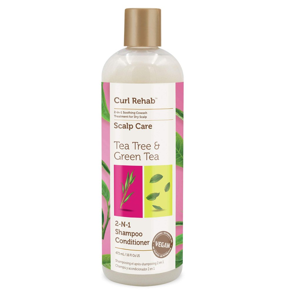 Curl Rehab Scalp Recovery Treatment 2 in 1 Hair Shampoo Conditioner, Enriched with Tea Tree & Green Tea, 16 Oz