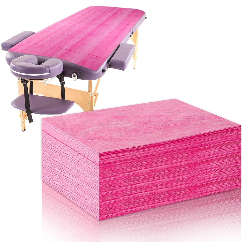20 Pieces Disposable Bed Sheets Bed Cover Spa Massage Table Sheet Waterproof Bed Cover Flat Sheets Non-woven Fabric, 31 x 71 Inches (Pink)