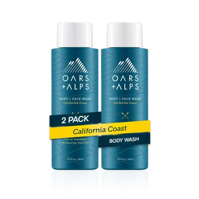 Oars + Alps Body Wash for Men, Mens Body Wash with Vitamin E and Antioxidants, Moisturizing, Hydrating, Paraben & Sulfate Free Cleanser, California Coast, 2pk