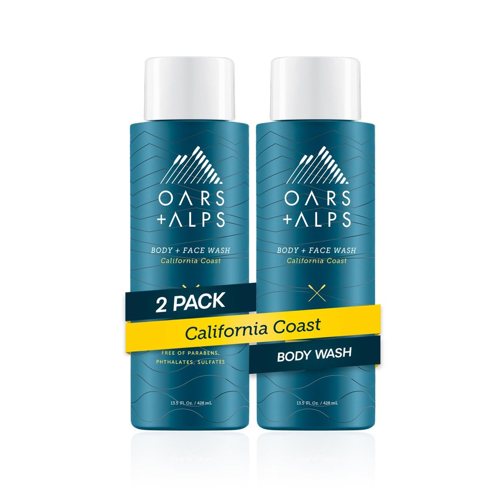 Oars + Alps Body Wash for Men, Mens Body Wash with Vitamin E and Antioxidants, Moisturizing, Hydrating, Paraben & Sulfate Free Cleanser, California Coast, 2pk