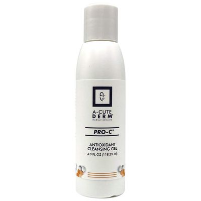 A-Cute Derm Pro-C Antioxidant Cleansing Gel Hydrating Daily Face Wash with Vitamin C & Green Tea Extract Refreshing Cleanser for All Skin Types 4 oz